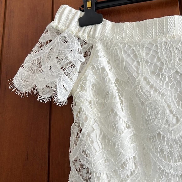 Off The Shoulder White Lace Mini Dress - Picture 6 of 10